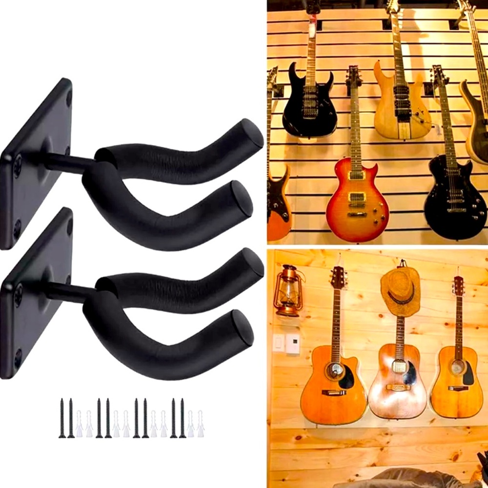 2 Universal Guitar Hangers Wall Mount Adjustable Hook Holder Instrument Display